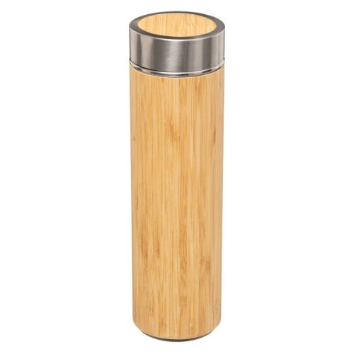thermobeker warmhoud kan flesBamboe thermofles/ theefles met filter VACCUM BOTTLE 0.33L BAMBOO