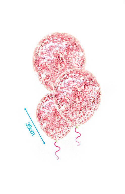 Ballonnen m/confetti roze glitters 3st