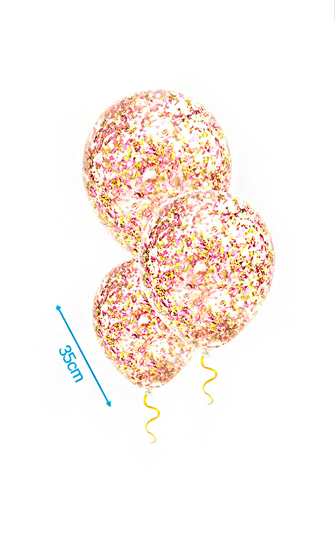 Confetti ballonnen 35cm met roségouden confetti 3st Ballonnen m/confetti rosegoud glitters 3st