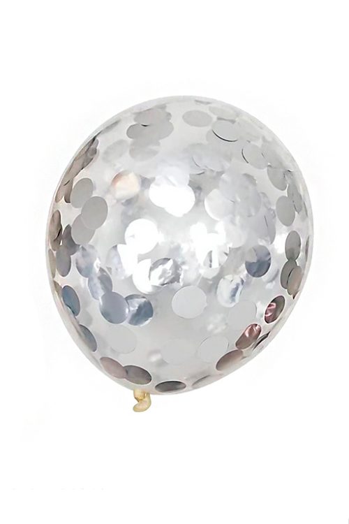 Confetti ballonnen 35cm met zilver confetti 5st BALLON CONFETTIVULL ZILVER 35CM 5ST