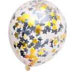 Confetti ballonnen 35cm met zwarte en gouden sterren confetti 3st BALLON CONFETTIVULLING 35CM 3ST