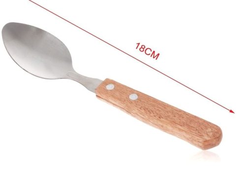 Eetlepel met houten handvat 18cm spoon lepel bestekLEPEL MET HOUTEN HANDVAT 17.5CM