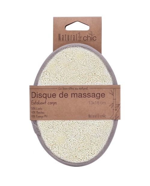 Massagehandschoen loofah-bamboe crème/taupe (Maat L) EXFOLIATING MASSAGE PAD FOR BODY BAMBOO/LOOFAH BIG SIZE - CREAM/TAUPE