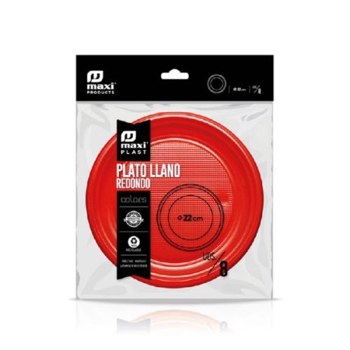 Platte ronde schotel rood 22cm PS 8 st