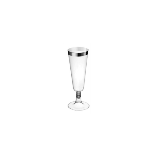 Champagne flute zilver omrand PS 6st