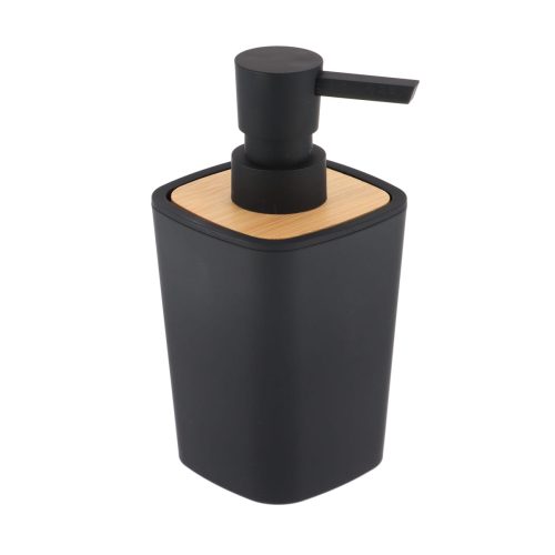 Vierkante zeepdispenser bamboe-kunststof zwart naturel 380ml RUBBER SOAP DISPENSER + ABS AND BAMBOO 380 ML - BLACK