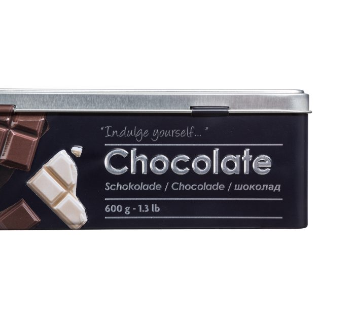 Metalen chocolade voorraadblik met 3D embossing 600g CHOCOLATE TABS BOX EMBOSSED 3D
