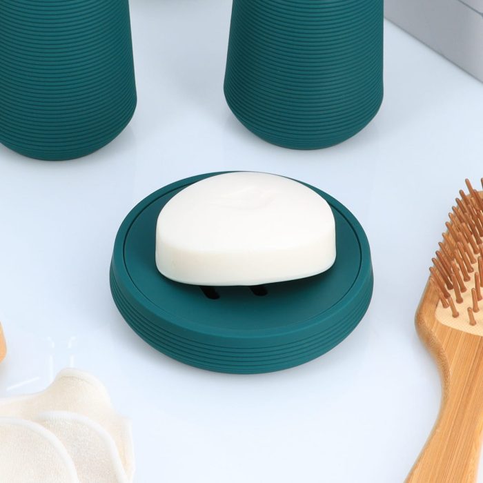 RUBBER AND ABS SOAP DISH WITH STRIPES - DARK GREEN