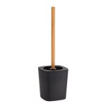 Toiletborstel met houder bamboe-kunststof zwart-naturel RUBBER TOILET BRUSH + ABS AND BAMBOO STEM - BLACK