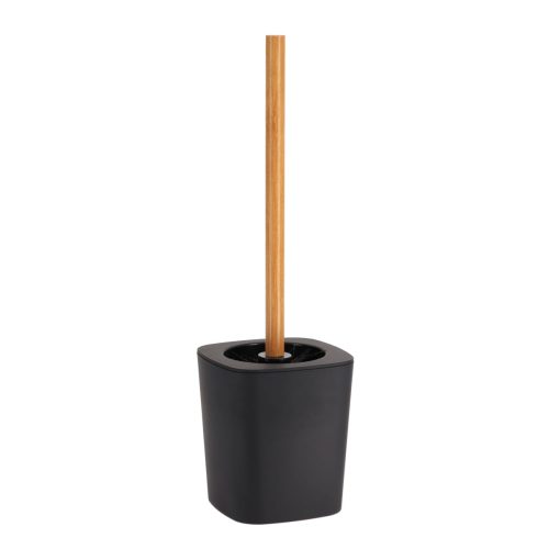 Toiletborstel met houder bamboe-kunststof zwart-naturel RUBBER TOILET BRUSH + ABS AND BAMBOO STEM - BLACK