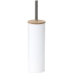 Toiletborstel met houder metaal-bamboe wit naturel METAL TOILET BRUSH WITH BAMBOO COVER - WHITE