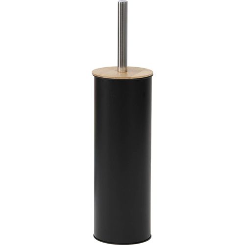 Toiletborstel met houder metaal-bamboe zwart METAL TOILET BRUSH WITH BAMBOO COVER - BLACK