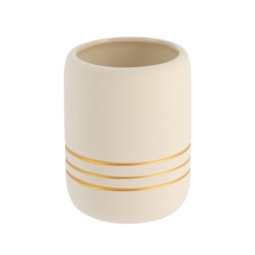 Badkamerbeker stoneware crème-goud 390ml STONEWARE TUMBLER WITH GOLD STRIPES - NATURAL