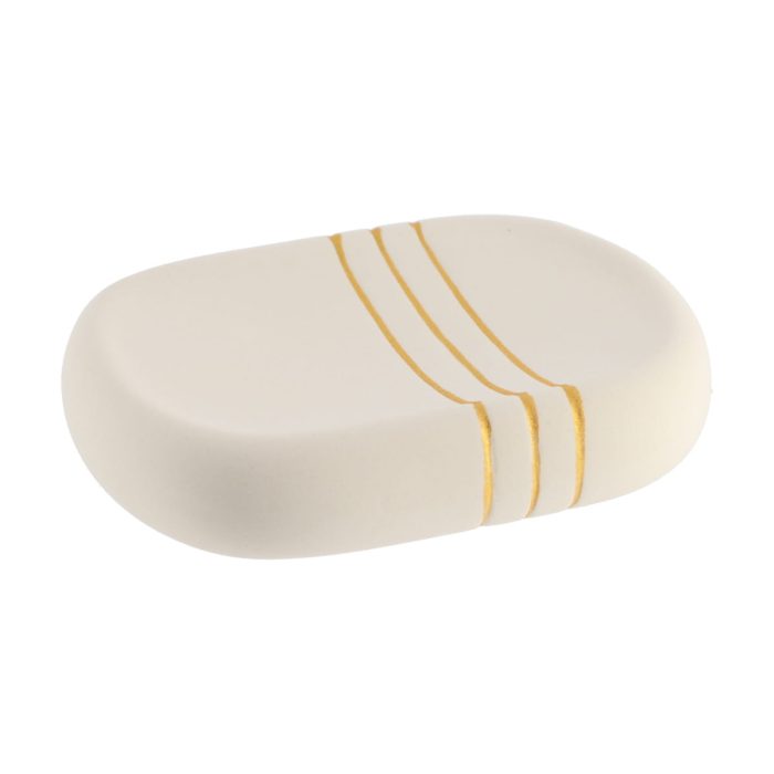 Zeephouder stoneware crème-goud STONEWARE SOAP DISH WITH GOLD STRIPES - NATURAL