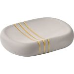 Zeephouder stoneware grijs-goud zeepbakje STONEWARE SOAP DISH WITH GOLD STRIPES - GREY