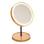 Staande make-up spiegel met led bamboe spiegel mirrorLed spiegel op voet bamboo