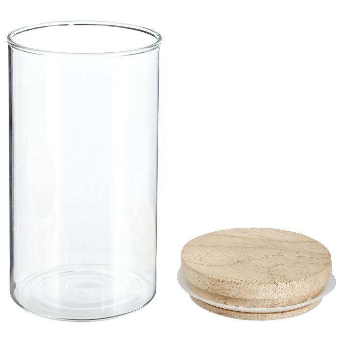 Glaspot met houten deksel 1L