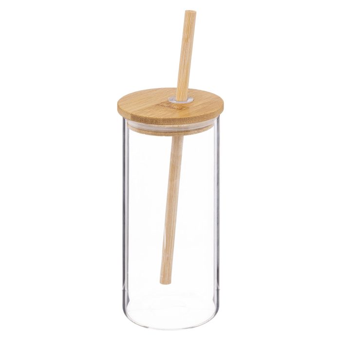 Glazen beker met bamboe rietje 400ml doorzichtige koffiebeker fles milkshake beker houten herbruikbare