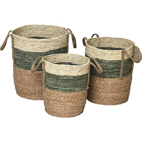 SEAGRASS LAUNDRY BASKETS - WHITE/GREEN/NATURAL L