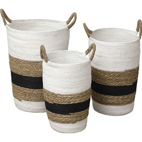 SEAGRASS AND PAPER LAUNDRY BASKETS - WHITE/NATURAL/BLACK L