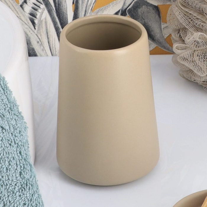 Badkamerbeker stoneware taupe 420ml