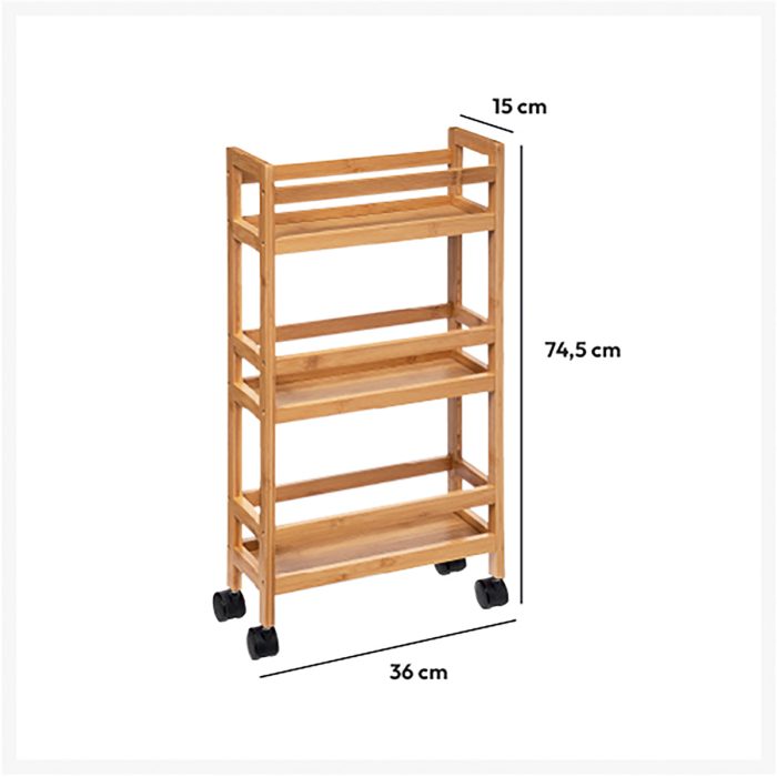 Badkamertrolley 3-laags bamboe naturel