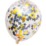 Confetti ballonnen 35cm met zwarte en gouden sterren confetti 3st