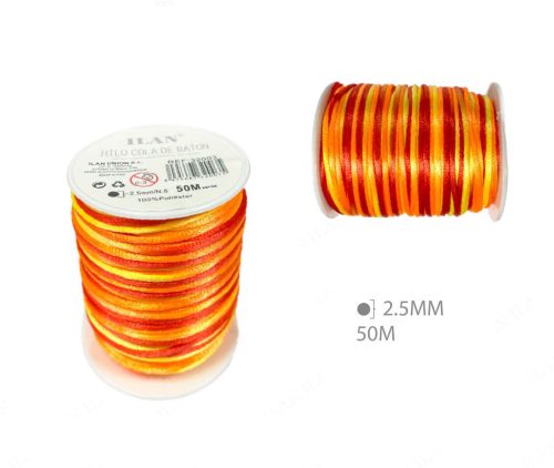 Satijnen koord rood/oranje/geel 2,5mm*50m