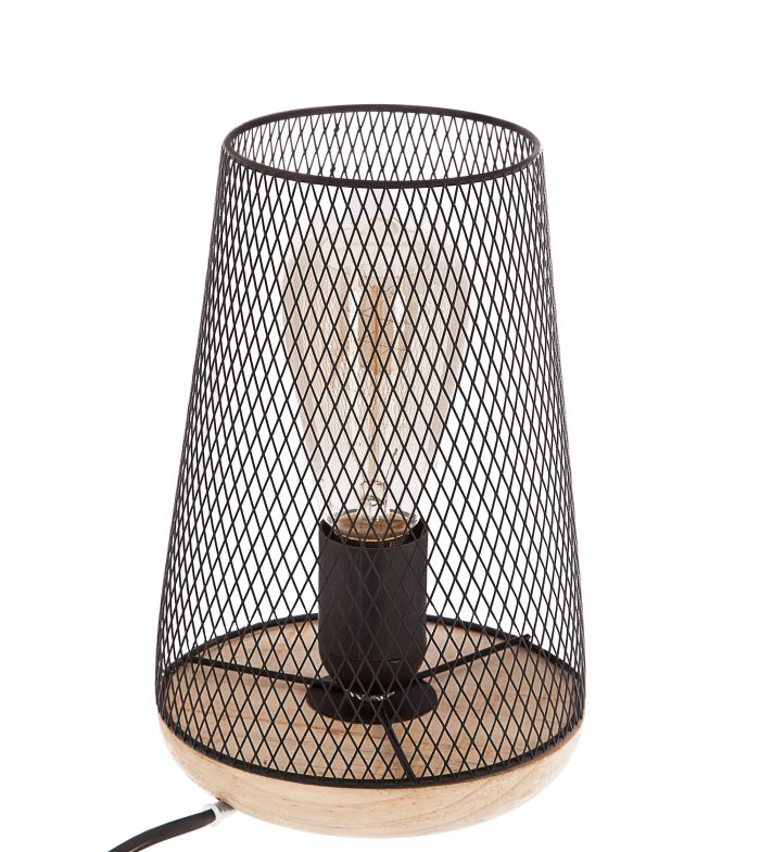 Tafellamp mesh "Zely" metaal-hout H23cm