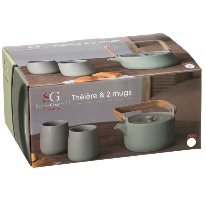 Theepot met 2 mokken set mint