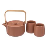 Theepot met 2 mokken set terracotta