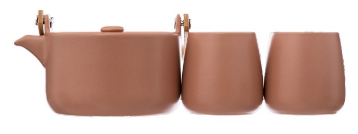 Theepot met 2 mokken set terracotta