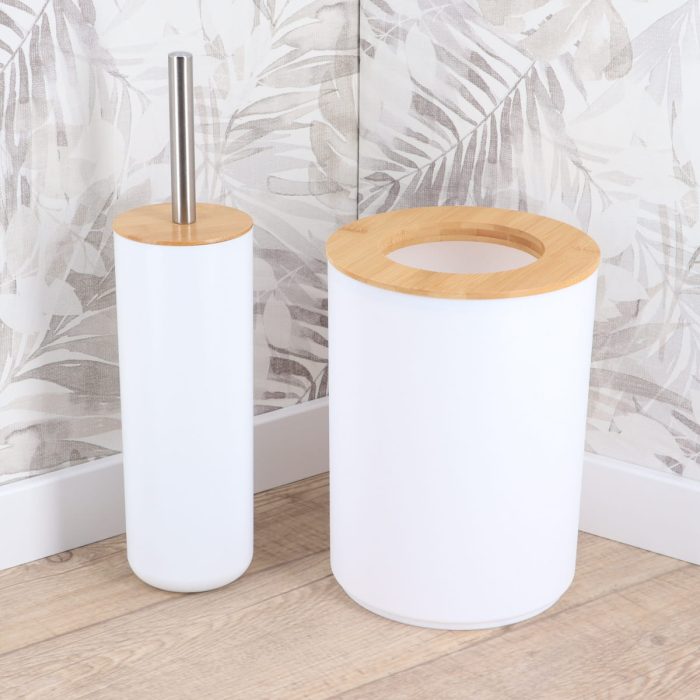 Toiletborstel met houder kunststof-bamboe wit naturel