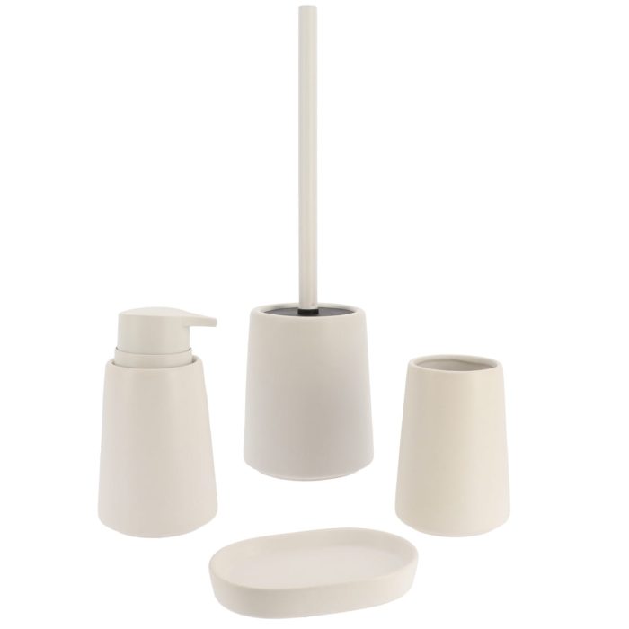 Toiletborstel met houder stoneware wit