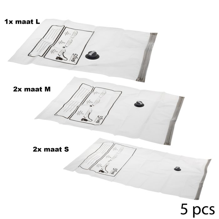 Vacuüm opbergzakken combipak 5 stuks (2S + 2M + 1L)