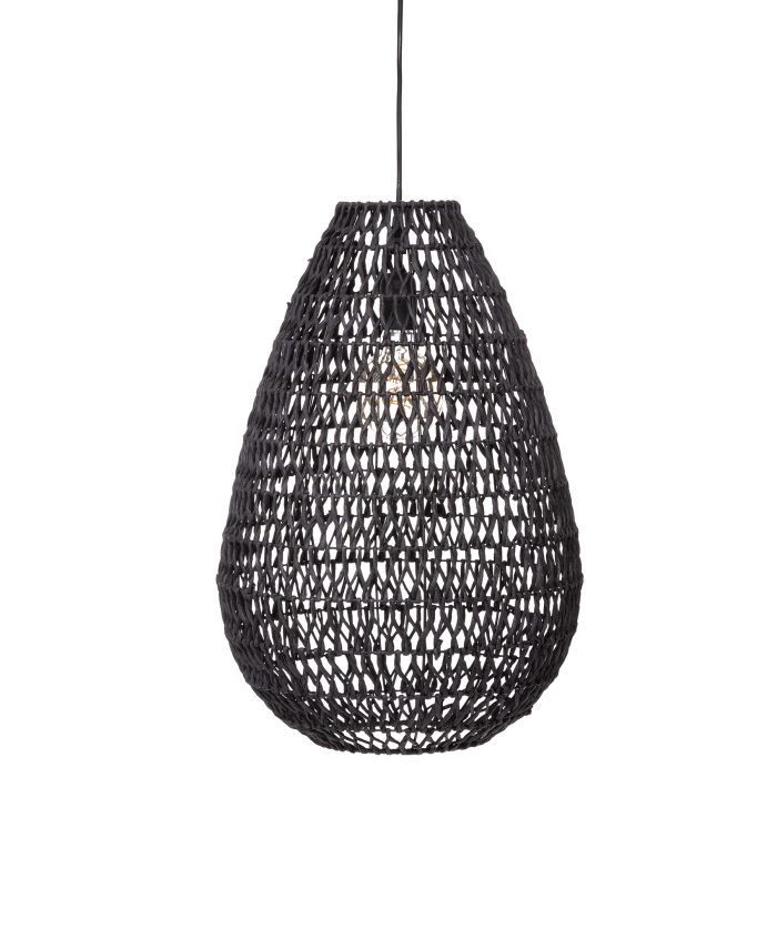 Gevlochten hanglamp “Etel” zwart D37,5cm