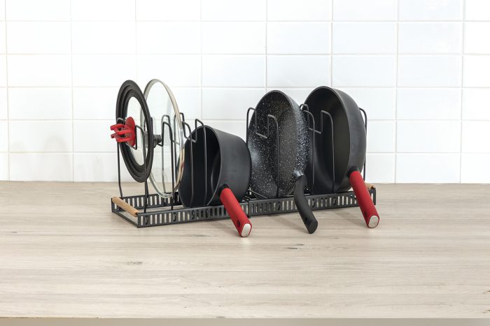 Uitschuifbare pannen organizer metaal-hout 32-58cm