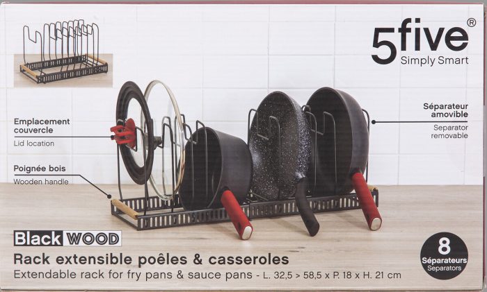Uitschuifbare pannen organizer metaal-hout 32-58cm