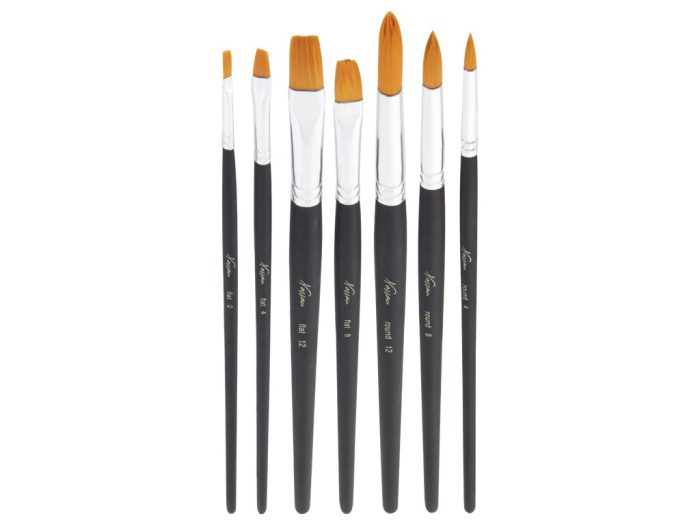 Penselen set synthetisch plat-rond 7-dlg