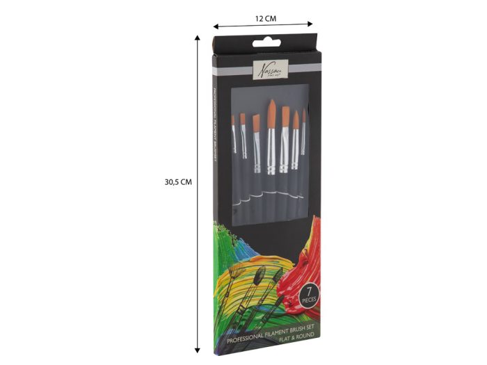 Penselen set synthetisch plat-rond 7-dlg