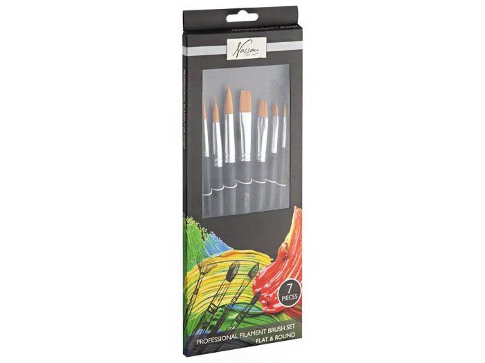 Penselen set synthetisch plat-rond 7-dlg