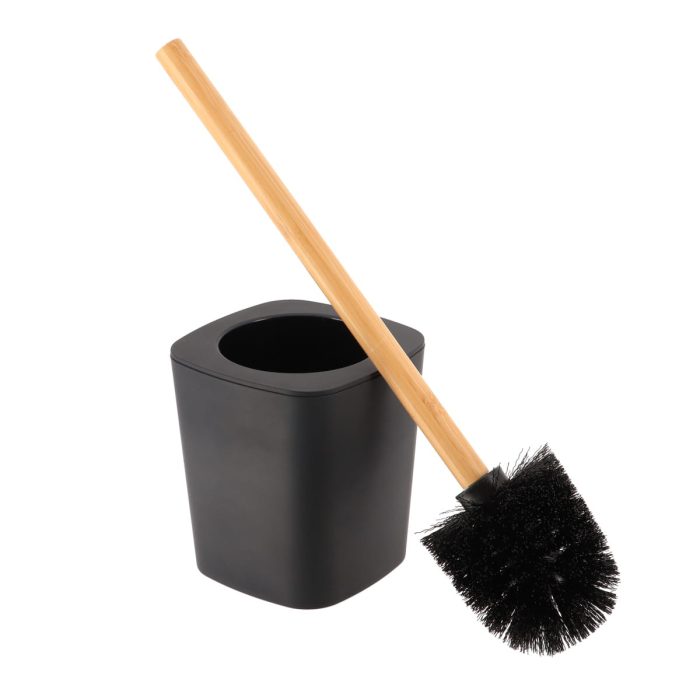 Toiletborstel met houder bamboe-kunststof zwart-naturel