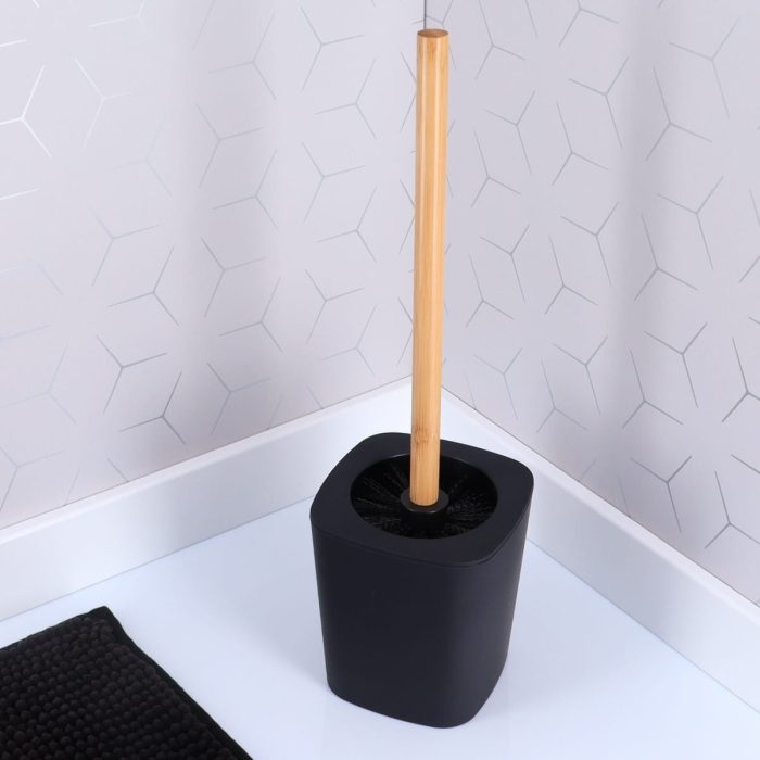 Toiletborstel met houder bamboe-kunststof zwart-naturel