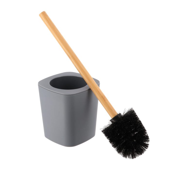Toiletborstel met houder bamboe-kunststof grijs naturel
