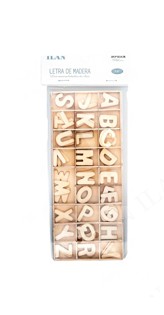 Mini houten hoofdletters H.3,3cm c.a.104st