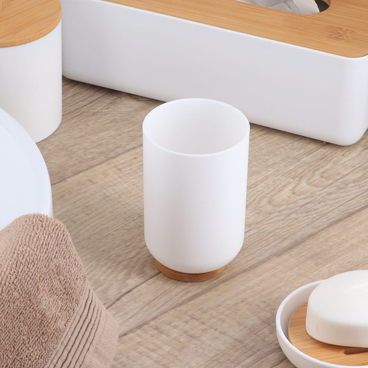 Badkamerbeker kunststof bamboe wit-naturel 320ml