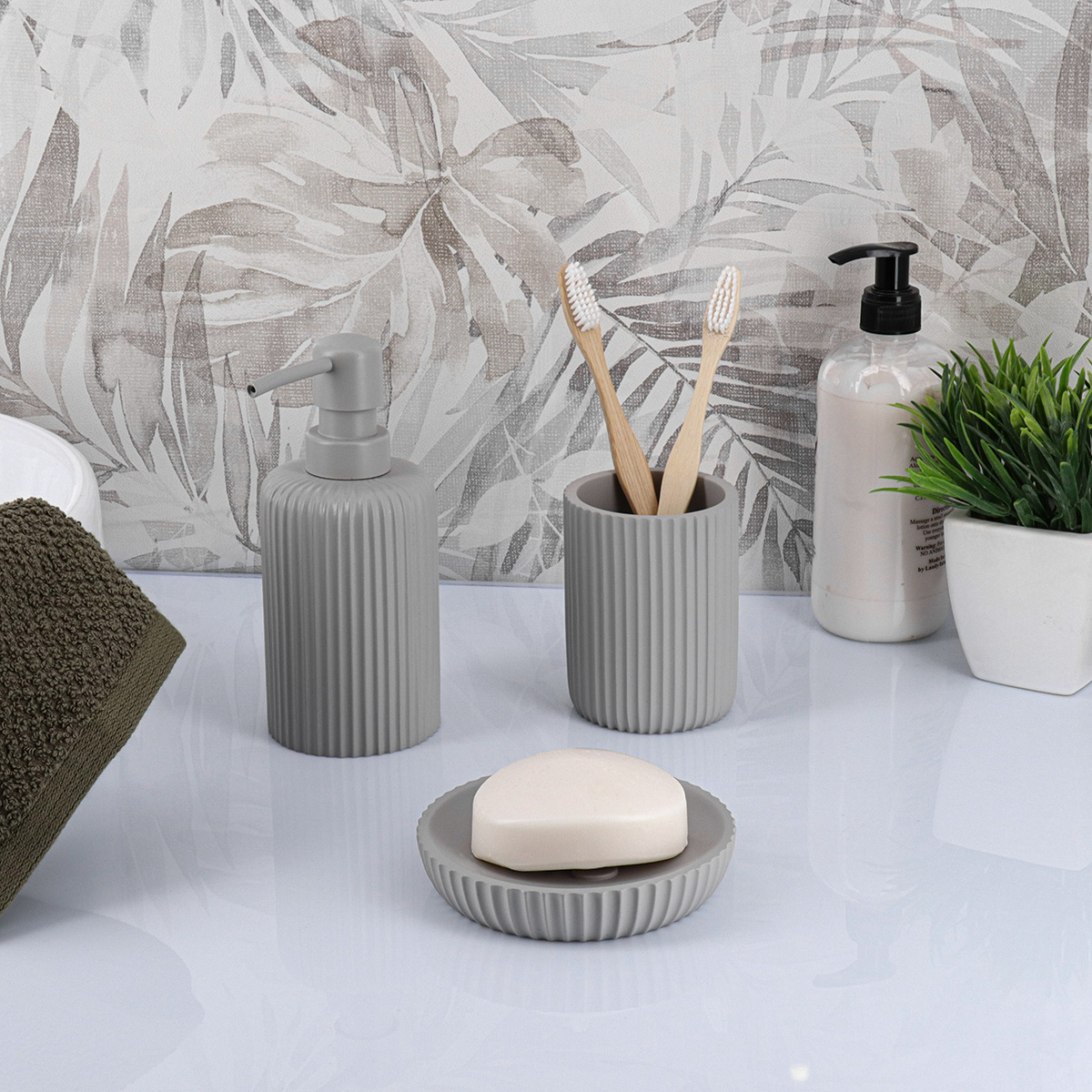 Badkamerbeker polyresin grijs 360ml