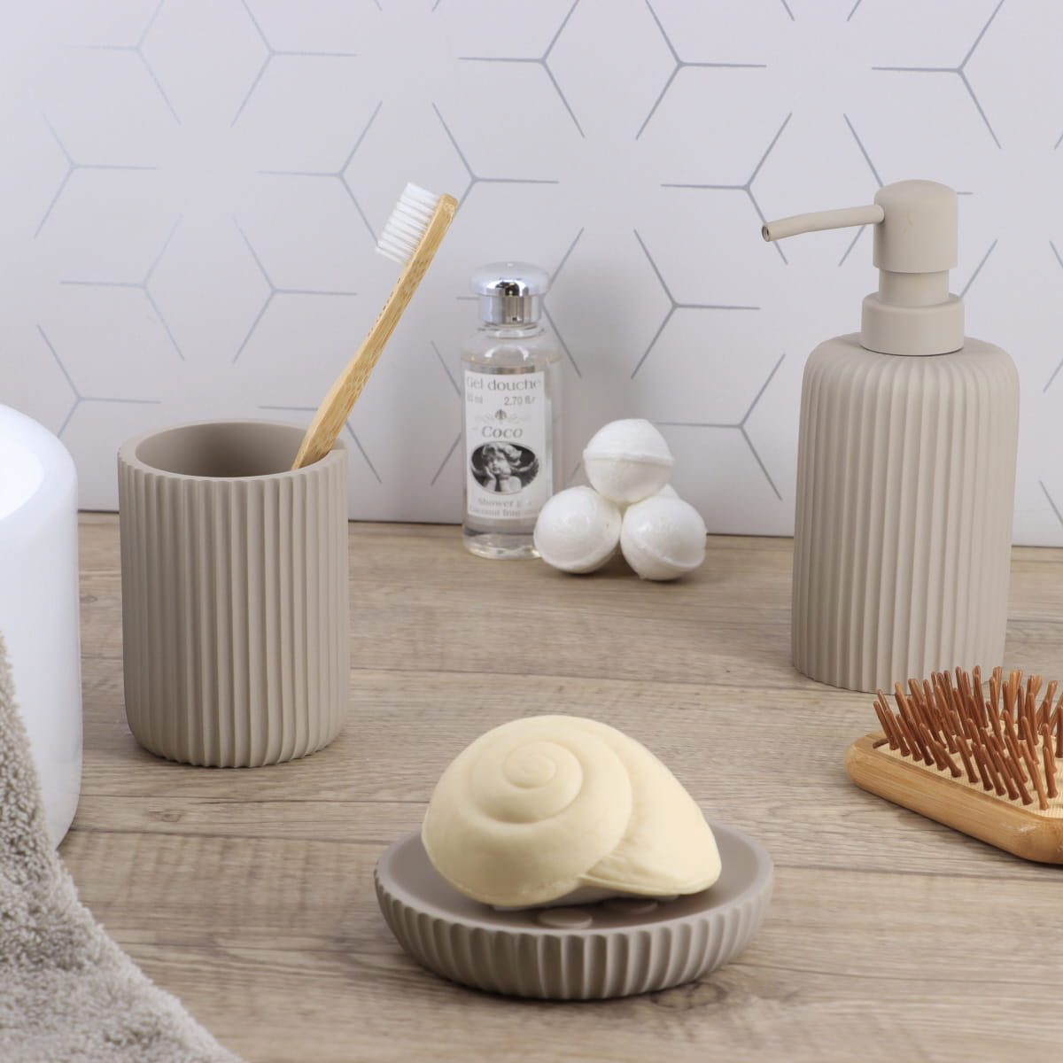 Badkamerbeker polyresin taupe 360ml