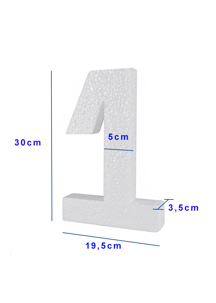 Piepschuim cijfer 1 (30cm)