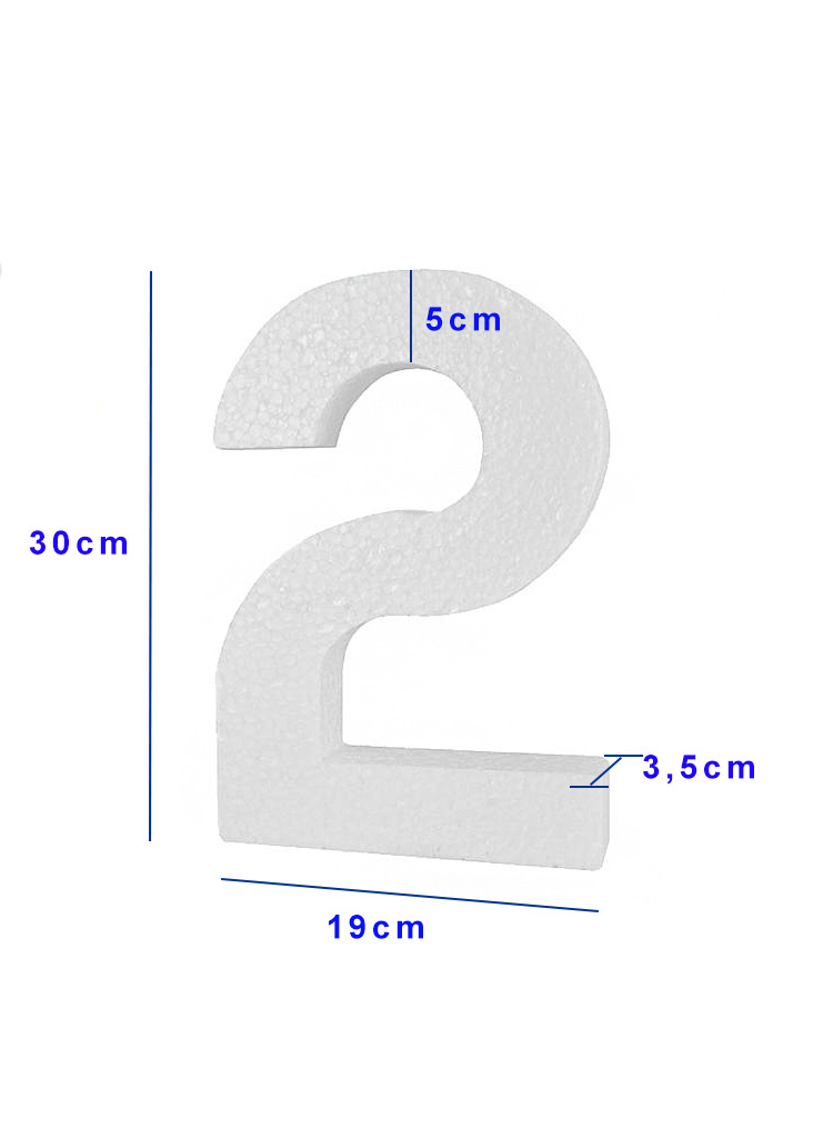 Piepschuim cijfer 2 (30cm)